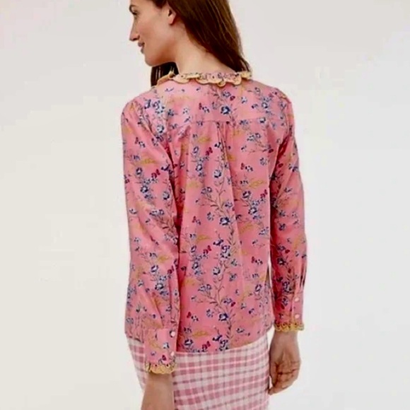 J. Crew Liberty London Cotton Poplin Ruffle Blouse Liberty Wheat Bouquet Floral - Picture 5 of 12